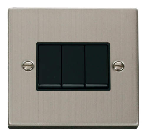 Scolmore VPSS013BK - 3 Gang 2 Way 10AX Switch - Black Deco Scolmore - Sparks Warehouse