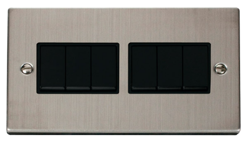 Scolmore VPSS105BK - 6 Gang 2 Way 10AX Switch - Black Deco Scolmore - Sparks Warehouse