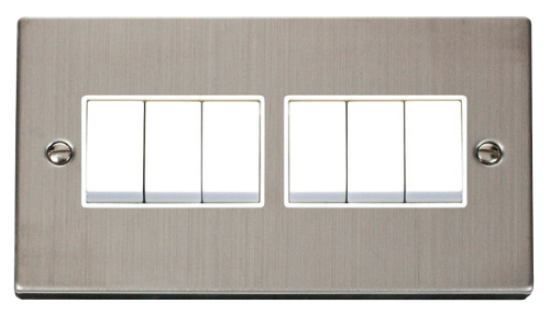 Scolmore VPSS105WH - 6 Gang 2 Way 10AX Switch - White Deco Scolmore - Sparks Warehouse