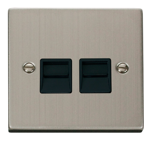 Scolmore VPSS121BK - Twin Telephone Socket Outlet Master - Black Deco Scolmore - Sparks Warehouse