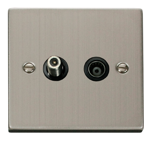 Scolmore VPSS157BK - 1 Gang Satellite + Isolated Coaxial Socket Outlet - Black Deco Scolmore - Sparks Warehouse