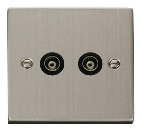 Scolmore VPSS159BK - Twin Isolated Coaxial Socket Outlet - Black Deco Scolmore - Sparks Warehouse