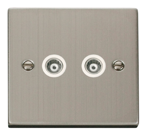 Scolmore VPSS159WH - Twin Isolated Coaxial Socket Outlet - White Deco Scolmore - Sparks Warehouse