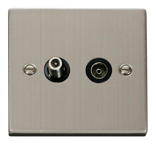 Scolmore VPSS170BK - 1 Gang Satellite + Coaxial Socket Outlet - Black Deco Scolmore - Sparks Warehouse