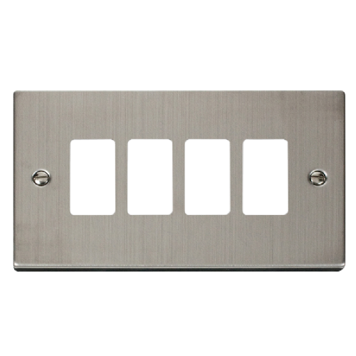 Scolmore VPSS20404 - 4 Gang GridPro® Frontplate - Stainless Steel GridPro Scolmore - Sparks Warehouse