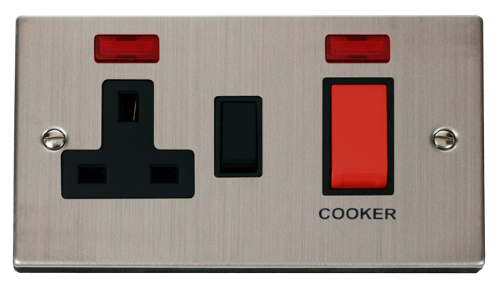 Scolmore VPSS205BK - 45A DP Switch + 13A Switched Socket + Neons (2) - Black Deco Scolmore - Sparks Warehouse