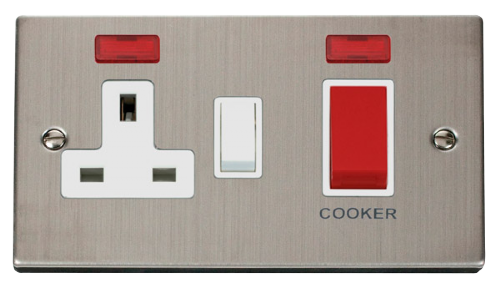 Scolmore VPSS205WH - 45A DP Switch + 13A Switched Socket + Neons (2) - White Deco Scolmore - Sparks Warehouse