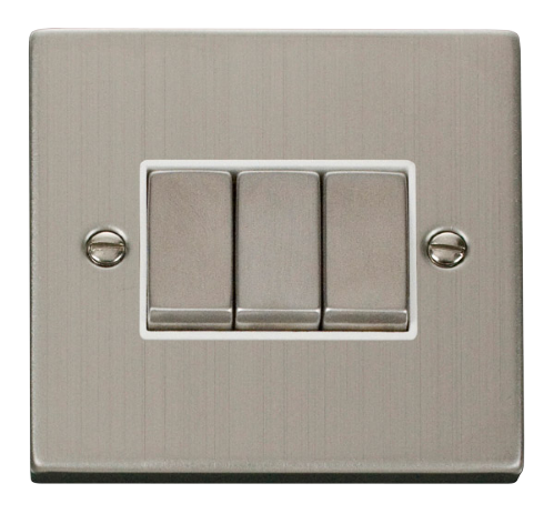 Scolmore VPSS413WH - 3 Gang 2 Way ‘Ingot’ 10AX Switch - White Deco Scolmore - Sparks Warehouse