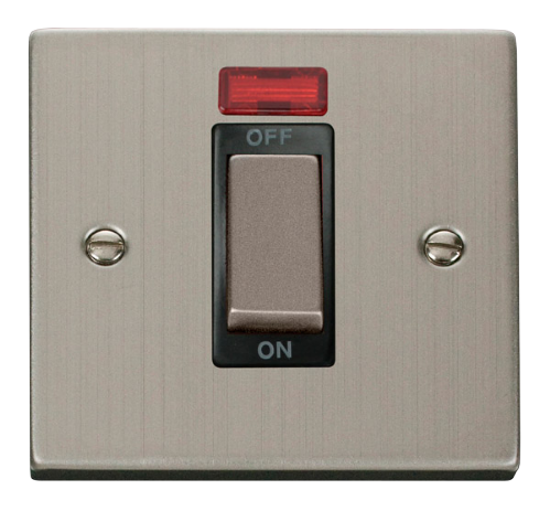 Scolmore VPSS501BK - Ingot 1 Gang 45A DP Switch With Neon - Black Deco Scolmore - Sparks Warehouse