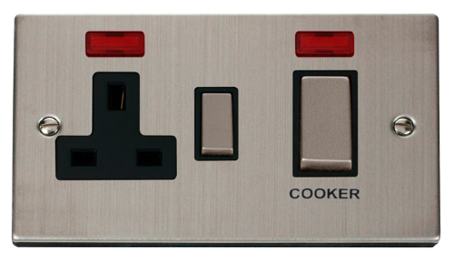 Scolmore VPSS505BK - Ingot 45A DP Switch + 13A Switched Socket + Neons (2) - Black Deco Scolmore - Sparks Warehouse