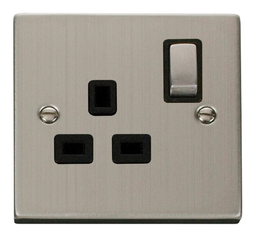 Scolmore VPSS535BK - 1 Gang 13A DP ‘Ingot’ Switched Socket Outlet - Black Deco Scolmore - Sparks Warehouse