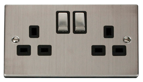 Scolmore VPSS536BK - 2 Gang 13A DP ‘Ingot’ Switched Socket Outlet - Black Deco Scolmore - Sparks Warehouse