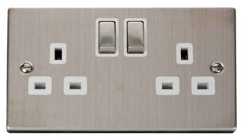 Scolmore VPSS536WH - 2 Gang 13A DP ‘Ingot’ Switched Socket Outlet - White Deco Scolmore - Sparks Warehouse