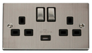 Scolmore VPSS570BK - Victorian Stainless Steel 13A 2G Ingot Switched Socket With 2.1A USB Outlet (Twin Earth) - Black Deco Scolmore - Sparks Warehouse