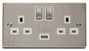 Scolmore VPSS570WH - Victorian Stainless Steel 13A 2G Ingot Switched Socket With 2.1A USB Outlet (Twin Earth) - White Deco Scolmore - Sparks Warehouse