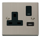 Scolmore VPSS771BK - Steel 13A 1G Switched Socket With 2.1A USB Outlet - Black Deco Scolmore - Sparks Warehouse