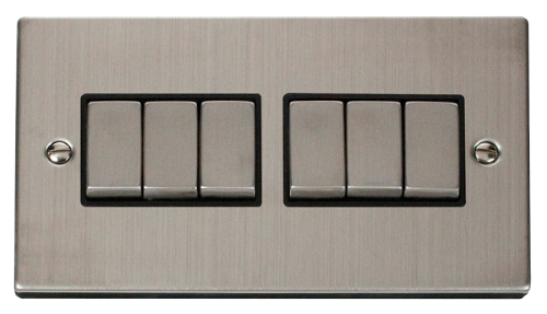 Scolmore VPSSBK-SMART6 - 2G Plate 2 x 3 Apertures Supplied With 6 x 10AX 2 Way Ingot Retractive Switch Modules - Black Deco Scolmore - Sparks Warehouse