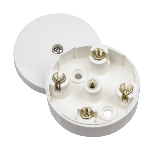 Scolmore WA074 - 20A 58mm Diameter Junction Box 4 Terminal – White Essentials Scolmore - Sparks Warehouse