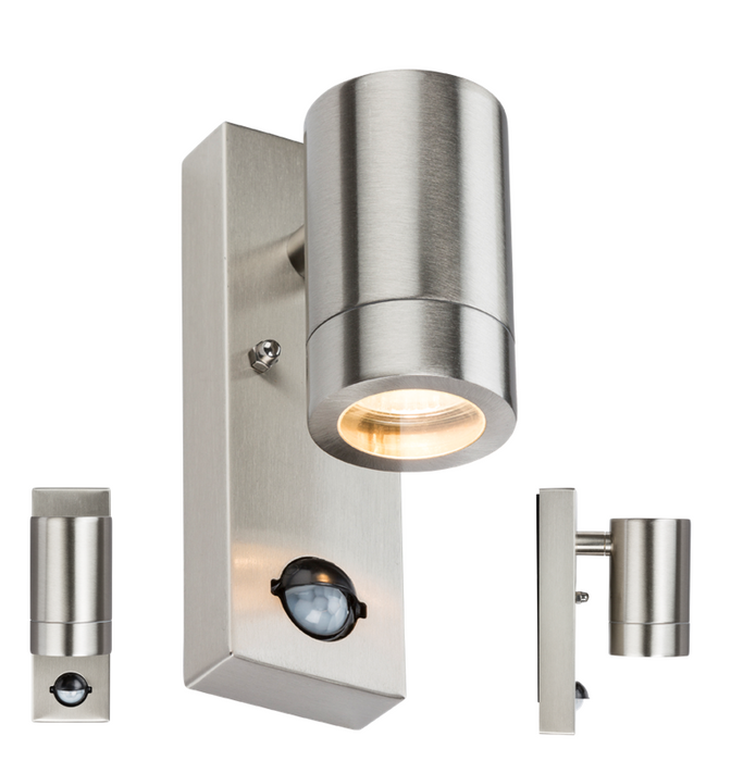 Knightsbridge WALL5LSS 230V IP44 GU10 Stainless Steel Wall Light - PIR Light Switches Knightsbridge - Sparks Warehouse