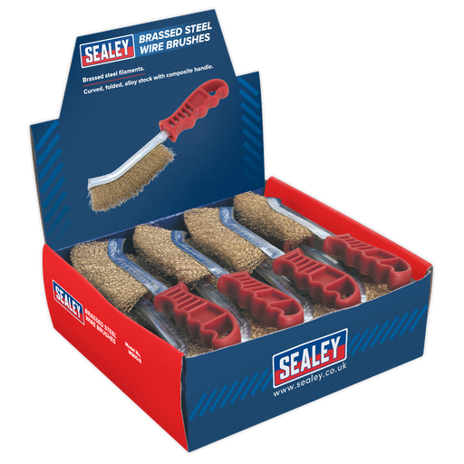 Sealey - WB05DB24 Wire Brush Brassed Steel Plastic Handle Display Box of 24 Machine Shop Sealey - Sparks Warehouse