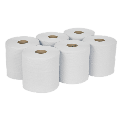 Sealey - WHT150 Paper Roll White 2-Ply Embossed 150m Pack of 6 Consumables Sealey - Sparks Warehouse