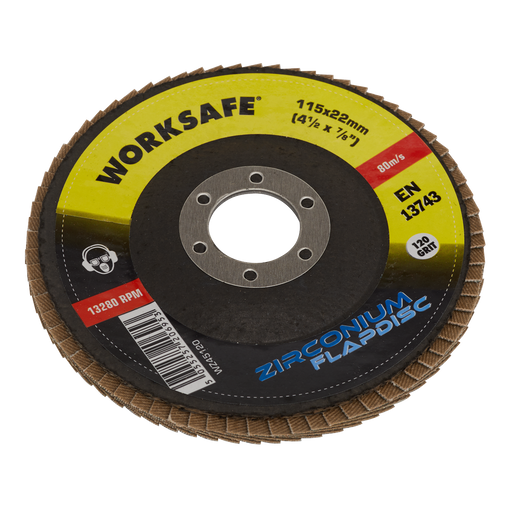 Sealey - WZ45120 Zirconium Flap Disc Ø115mm 120Grit - Pack of 10 Consumables Sealey - Sparks Warehouse