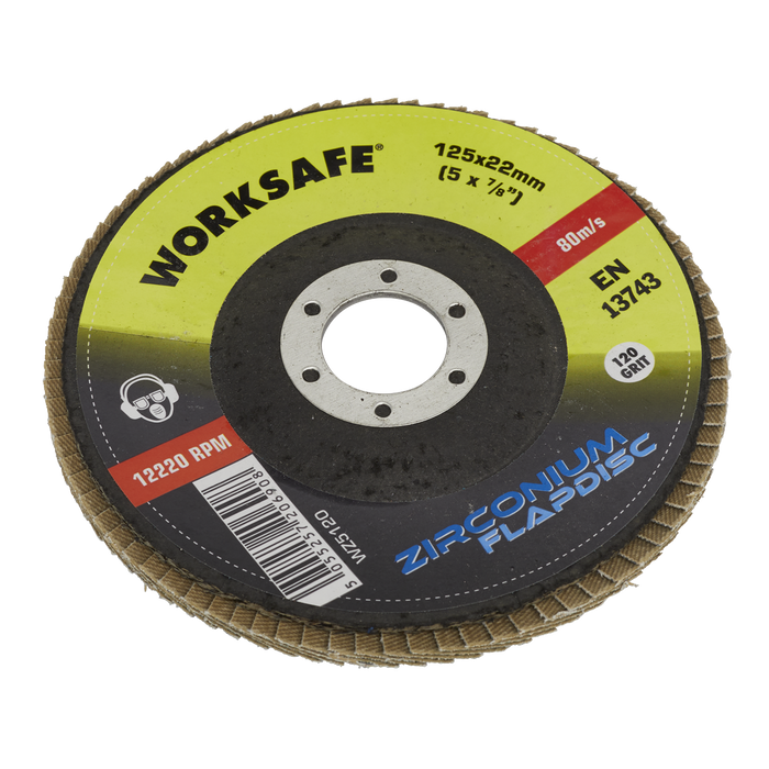 Sealey - WZ5120 Zirconium Flap Disc Ø125mm 120Grit - Pack of 10 Consumables Sealey - Sparks Warehouse