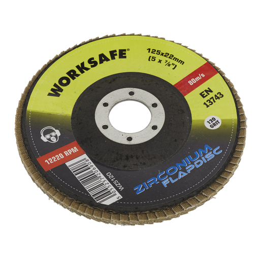 Sealey - WZ5120 Zirconium Flap Disc Ø125mm 120Grit - Pack of 10 Consumables Sealey - Sparks Warehouse