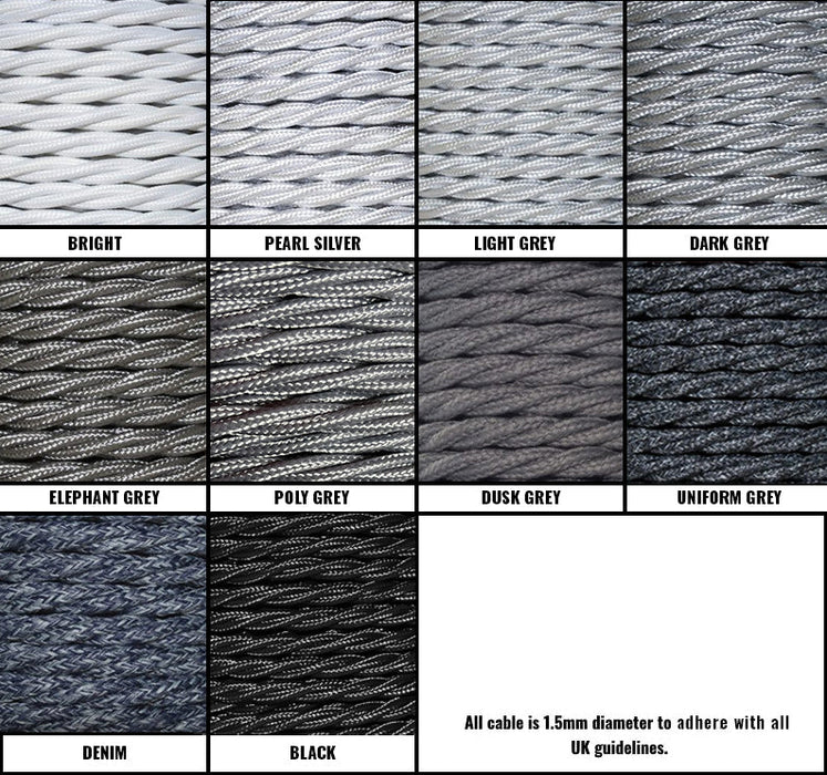 Black / Grey / White Braided Fabric Decorative Extension Lead - White 6 Gang Switched Trailing Socket