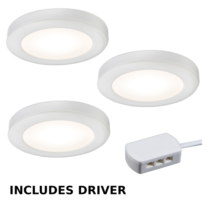 Knightsbridge UNDKIT3WCW 230V IP20 2.5W LED Dimmable Under Cabinet Lights in White - Pack of 3 - 4000K ML Knightsbridge - Sparks Warehouse