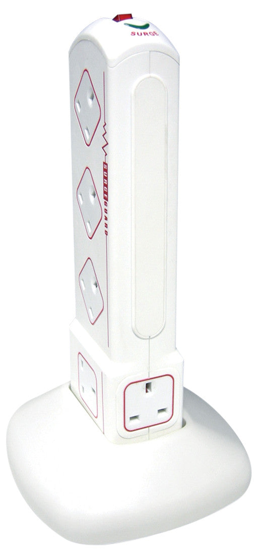 BG SRG102C 13A 2M 10 Gang SURGE TOWER EXTENSION LEAD White - BG - sparks-warehouse