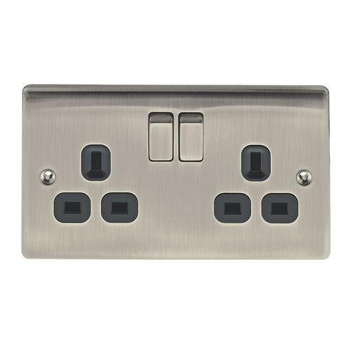 BG Nexus NBI22B Metal Brushed Iridium Double Plug Socket Switched (2 Gang) - BG - Sparks Warehouse