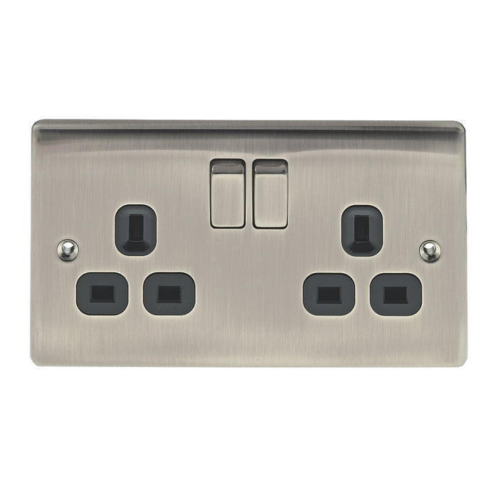 BG Nexus NBI22B Metal Brushed Iridium Double Plug Socket Switched (2 Gang) - BG - Sparks Warehouse