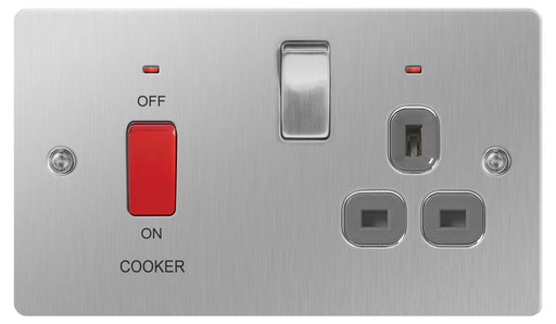 BG SBS70G Flat Plate Brushed Steel 45A Cooker Unit with Switched Socket - BG - sparks-warehouse