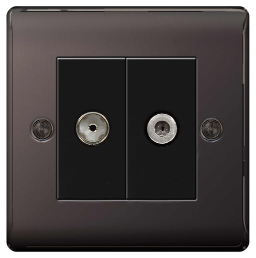 BG Nexus NBN65 Black Nickel Satellite And Co-Axial Socket, 2 Gang - BG - sparks-warehouse