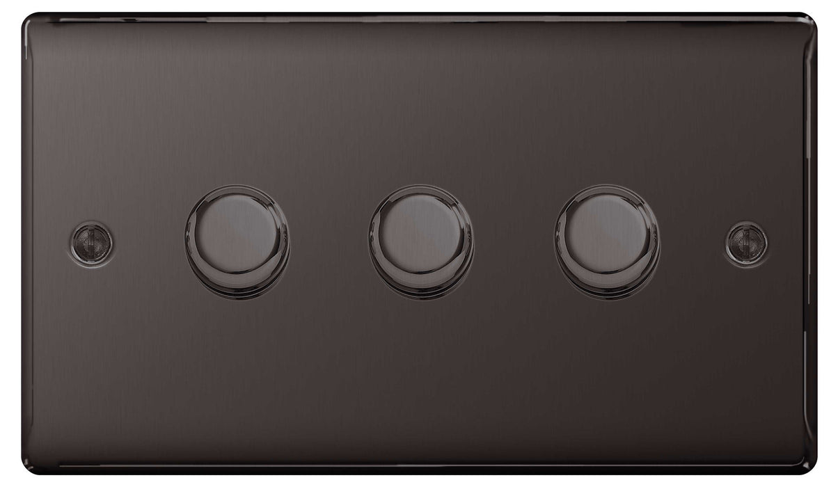 BG Nexus NBN83P Black Nickel 400W 3 Gang 2 Way Push Dimmer - BG - sparks-warehouse