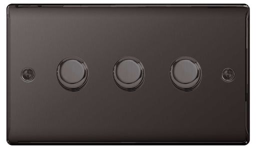 BG Nexus NBN83P Black Nickel 400W 3 Gang 2 Way Push Dimmer - BG - sparks-warehouse