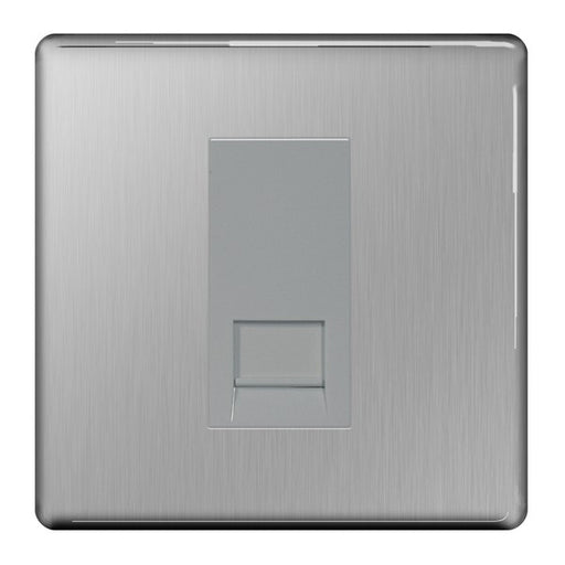 BG FBSRJ111 Screwless Flat Plate Brushed Steel RJ11 1G Telephone Socket - BG - sparks-warehouse