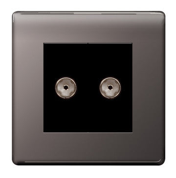 BG Nexus FBN61 Screwless Flat Plate 2 Gang Co-Axial Socket - Black Nickel - BG - sparks-warehouse