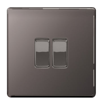 BG Nexus FBN42 Screwless Flat Plate Black Nickel 10A 2G 2 Way Plate Switch - BG - sparks-warehouse