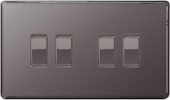 BG Nexus FBN44 Screwless Flat Plate Black Nickel 10A 4G 2 Way Plate Switch - BG - sparks-warehouse