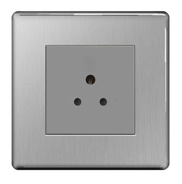 BG FBS29G Screwless Flat Plate Brushed Steel 1G 5A Unswitched Round Pin Socket - Grey Insert BG Nexus Screwless Flat Plate - Brushed Steel BG - Sparks Warehouse