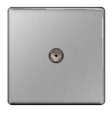 BG FBS60 Screwless Flat Plate Brushed Steel 1 Gang CO-AXIAL Socket - BG - sparks-warehouse