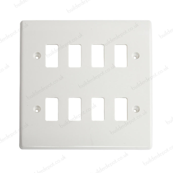 BG Nexus G88 Grid White Moulded 8 Gang Front Plate - BG - sparks-warehouse