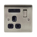 BG Nexus NBI21U2B Nexus Metal Brushed Iridium 1G13A Switched Socket with Black Insert and 2 x USB Ports 2.1A - BG - Sparks Warehouse