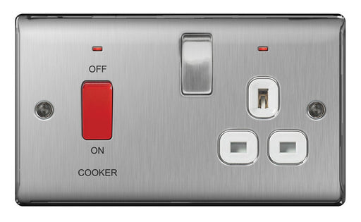 BG Nexus NBS70W Brushed Steel 45A Cooker Connection Unit Switched Socket - BG - sparks-warehouse