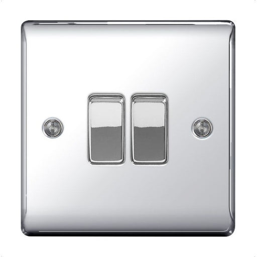BG Nexus NPC42 Polished Chrome 10A 2G 2 Way Plate Switch - BG - sparks-warehouse