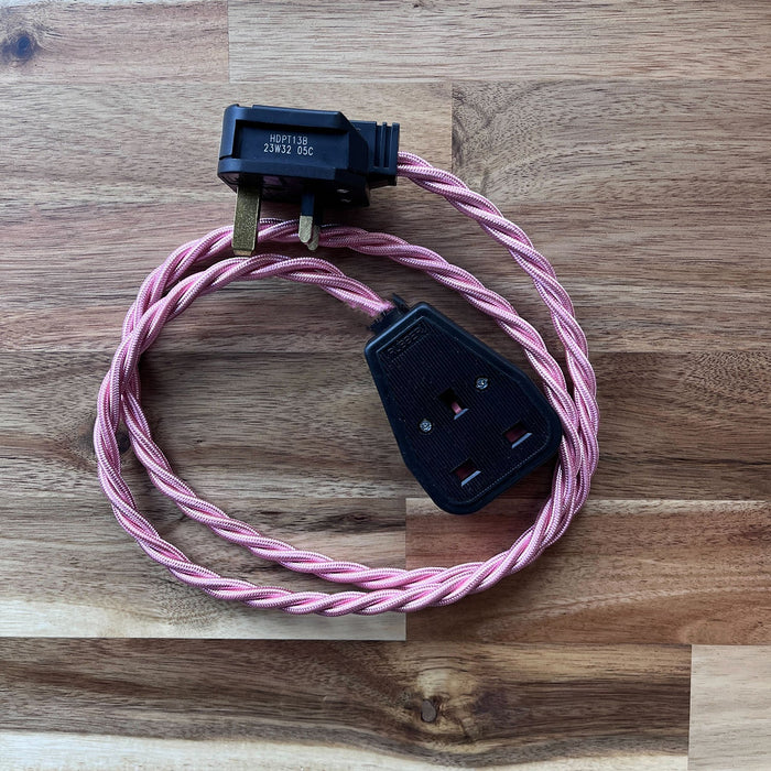 Pink Braided Fabric Decorative Extension Lead - Black 1 Gang Trailing Socket