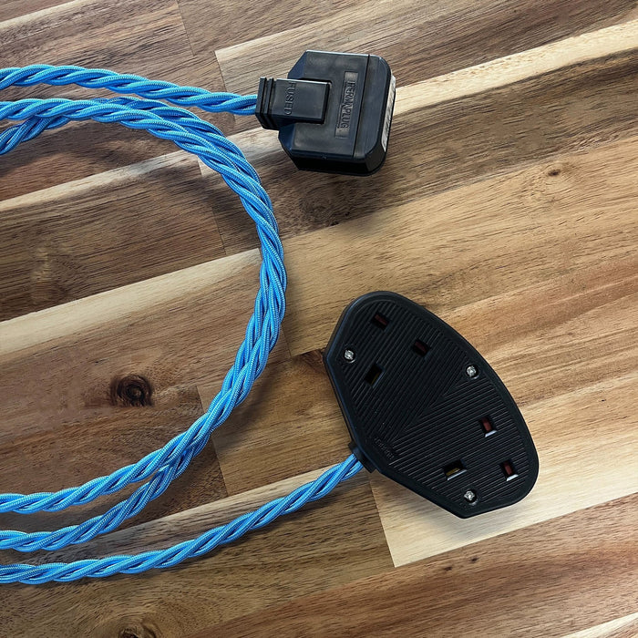 Purple / Blue Braided Fabric Decorative Extension Lead - Black Trailing Socket