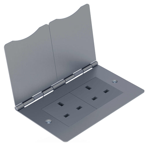 BG SBS24G/FR Flat Plate Brushed Steel 13A 2G Floor Mounted Unswitched Socket - BG - sparks-warehouse